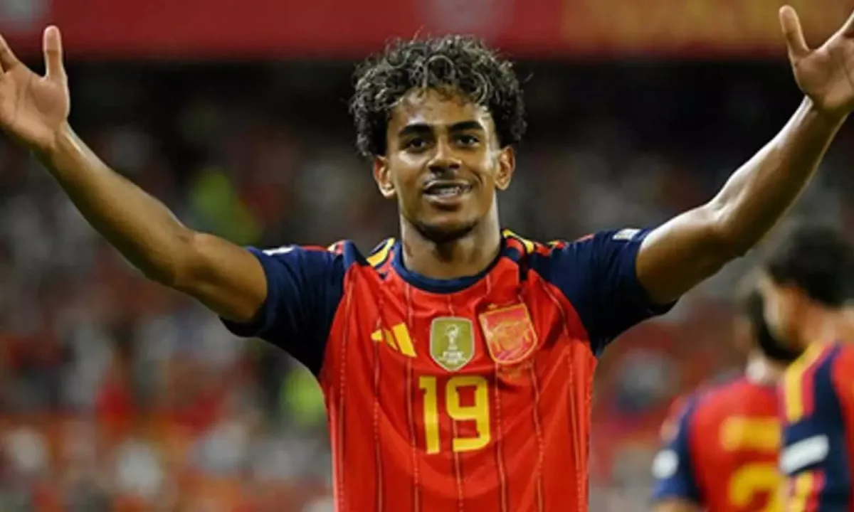 Spain’s Lamine Yamal opened the scoring inside...
